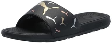 PUMA Women's Cool Cat 2.0 Slide Sandal, TOSS-PUMA Black-Metallic Gold-PUMA Silver, 7