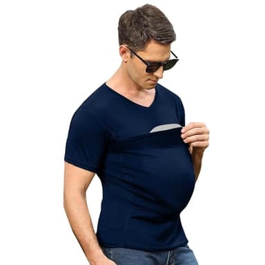 Mens Dad Shirts Baby Carrier Shirt Short Sleeve Skin to Skin New Dad Gifts T-Shirt with Pocket Navy