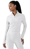 90 Degree By Reflex Womens Interlink Ribbed Half Zip Long Sleeve Crop Top Jacket - White - Large
