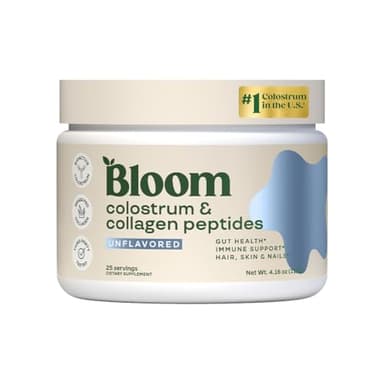 Bloom Nutrition Bovine Colostrum Powder with Vitamin B-12 for Gut Health, Immune Support, Hair Growth & Beauty Supplement | Unflavored, 25 Servings