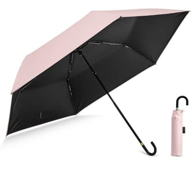 G4Free Mini Travel Umbrella UPF 50+ Ultralight Slim UV Protection Parasol, Windproof Compact Umbrella for Sun & Rain, Portable with J Hook Curved Handle Japanese Style for Women(Sakura Pink)