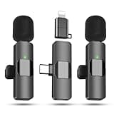 AMASDA 2 Pack Wireless Lavalier Microphone for iPhone, iOS and Android Phone, Lapel Mic Noise Reduction Plug-Play Mini Microphone for Video Recording, Interview, Podcast, Vlog, Tiktok, YouTube, Gift
