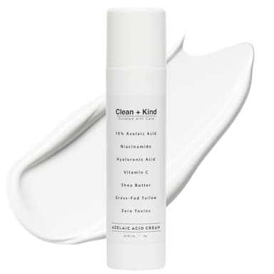 Clean + Kind Azelaic Acid 10% Face Cream with Niacinamide, Vitamin C & Hyaluronic Acid – Soothing Korean Skincare for Uneven, Blemish-Prone Skin with Shea Butter & Grass-Fed Tallow