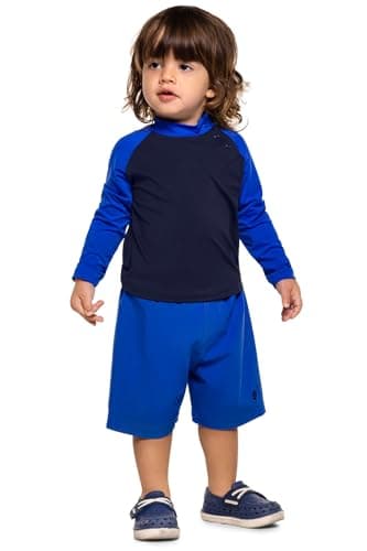 Boys Baby Swim Rash Guard Set - UPF 50+ Sun Protection - Island in Navy Colorblock