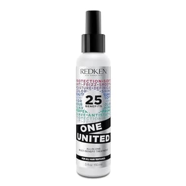 Redken One United All-In-One Leave In Conditioner - Multi-Benefit Leave In Treatment For All Hair Types, Heat Protectant and Detangler Spray, Paraben-Free, 5 Fl Oz