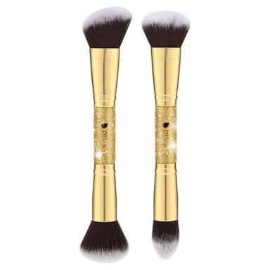 DUcare 2Pcs Duo End Makeup Brushes, Synthetic Bristle Foundation Powder Buffer & Contour Brush Set, Dual Sided Face Brushes for Blending Concealer Bronzer Highlighter