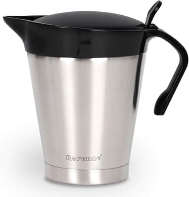 Rorence Stainless Steel Double Insulated Gravy Boat Sauce Jug with Hinged Lid for Thanksgiving Dinner - 32 Oz