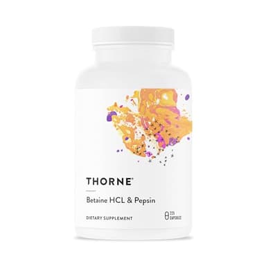 THORNE - Betaine HCL & Pepsin - Digestive Enzyme & Hydrochloric Acid Supplement for Protein Digestion & Occasional Gas or Bloating Relief* - Third-Party Certified - Gluten & Dairy-Free - 225 Capsules
