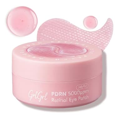 GrlGrl PDRN Under Eye Patches for Puffy Eyes and Dark Circles, 5000ppm Salmon DNA & Retinal Eye Mask for Face, Anti Aging Hydrogel Eye Gels for Smile Line, Wrinkles & Bags, 60 Pcs