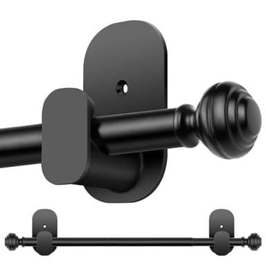 KAMANINA Curtain Rods No Drilling for Windows 32 to 86 Inches, 5/8 Inch Adjustable Renter Friendly Curain Rod with 3M Adhesive Brackets without Drilling, Black