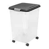 IRIS USA Airtight Dog Food Storage Container, Up to 54 lbs, Attachable Wheels, For Dog Cat Bird and Other Pet Food Storage Bin, Keep Fresh, Translucent Body, Easy Mobility, Black