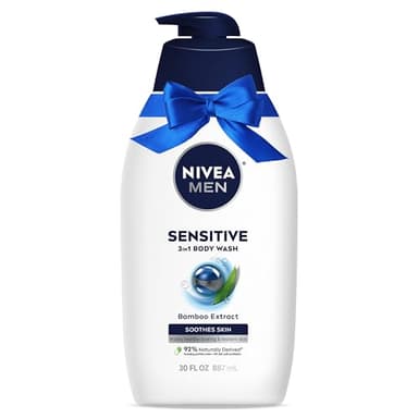 NIVEA MEN Sensitive Body Wash with Bamboo Extract, Moisturizing Body Wash for Sensitive Skin, Soap Free Shower Gel for Men with No Drying Alcohol, 30 Fl Oz Bottle