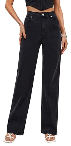 Tsher Womens Jeans Mid Waisted Straight Leg Loose Stretchy Lightweight Tummy Control Trendy Jeans for Women （8，Acid Black