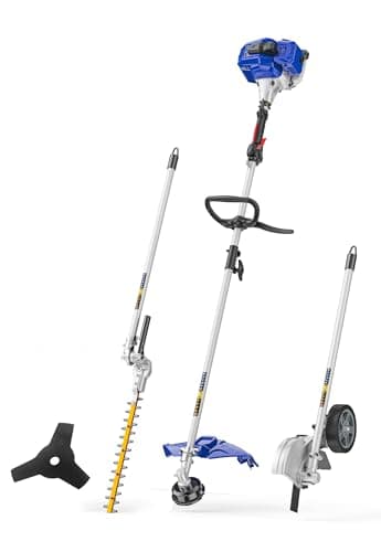 WILD BADGER POWER 26cc Weed Wacker Gas Powered, 4 in 1 String Trimmer, Wheeled Edger, Hedge Trimmer and Brush Cutter Blade, Multi Yard Care Tools, Rubber Handle & Shoulder Strap Included