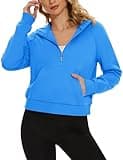 MAGCOMSEN Women's Half Zip Pullover Fleece Cropped Hooded Sweatshirt Quarter Zip Hoodies Running Hiking Gym Ice Blue,XL