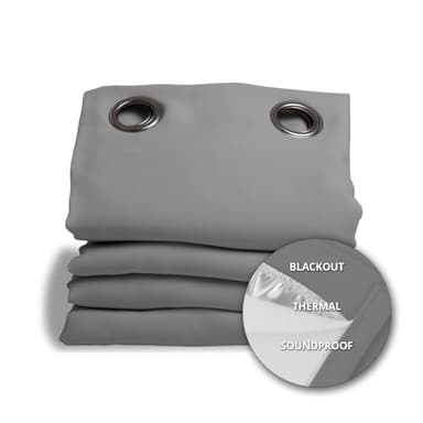 Moondream DecibelControl™ 3-in-1 Soundproof Curtain | Noise Reduction | Thermal Insulation | 100% Blackout | Patented Technology | Made in Europe | Grommet | 55" W x 108" L | Grey - Cloud MC09