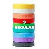 Bedgeta 9 Regular Mouth Mason Jar Lids with Silicone Ring,Thickened Leak-proof Lids Fit Ball,Kerr and More, 9 Color Plastic Lids, 70mm Plastic Mason Jar Lids