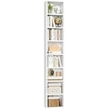 FOTOSOK 8-Tier Media Tower Rack, 11.6 X 9.3 X 70.9 Inches CD DVD Slim Storage Cabinet with Adjustable Shelves, Tall Narrow Bookcase Display Bookshelf for Home Office, White