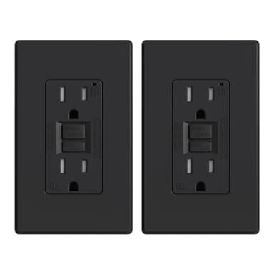 ELEGRP GFCI Outlet 15 Amp, Self-Test GFI Electrical Outlet with Thinner Design, TR Tamper Resistant GFCI Receptacle, Ground Fault Circuit Interrupters with Wall Plate, UL Listed, Matte Black, 2 Pack