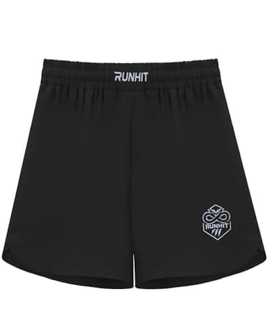 Runhit Kids Muay Thai MMA BJJ Shorts, Youth Boys Breathable No Gi Grappling Shorts for Wrestling Boxing, Jiu Jitsu, Training, Fight, Kickboxing Black S