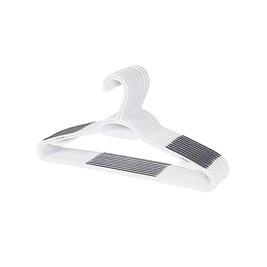 Neatfreak Slim Non Slip Hangers - Space Saving Set of 10 With Lingerie Hooks and Pants/Accessories Bar - Patented W Frame White Plastic Hangers