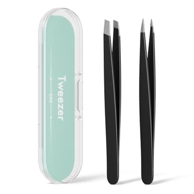 EZ2LIVE Tweezers for Women Facial Hair, Slant & Point Tip 2 Pack Eyebrow Tweezers for Men, Professional Tweezer Set Stainless Steel Precision Tweezers for Eyebrows, Splinter, Ingrown Hair Removal