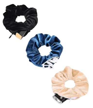 BSEKT Zipper Scrunchies, Pocket Scrunchie, SECRET & HIDDEN, Velvet Hair Ties Bracelet, Compatible with Apple AirPods 2 & 1, Key Money Chapstick Storage Bag, Elastics Hair Band (Grey Black Beige)