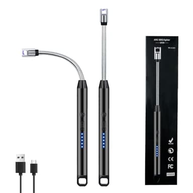 2 PCS Candle Lighter, Electric Lighter Arc Windproof Flameless with 360° Flexible Neck & LED Power Display, Lighters for Candle for BBQ, Grill, Camping, Fireplace, Stove