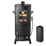 Propane Smoker with Cover, Vertical Smoker Grill with Temperature Control Outdoor Heavy Duty Three Removable Smoking Shelves, Black