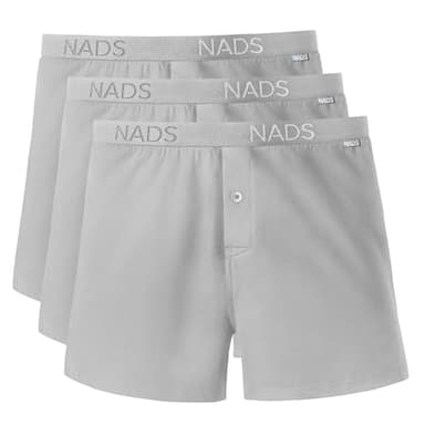 NADS Organic Cotton Boxers – Soft & Breathable Men's Underwear with Tagless, No-Roll Waistband – No Harsh Chemicals, Hormone-Safe Non-Toxic Materials to Protect Your Package – Gray 3pk (Large)