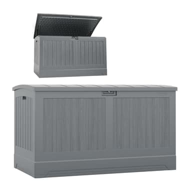 Suncast 200-gal. All-Weather Patio Deck Box, Made in the USA, with Pad-Lockable Lid, Extra-Large Outdoor Storage Unit for Patio Furniture and Grill Tools, Dove Gray Color