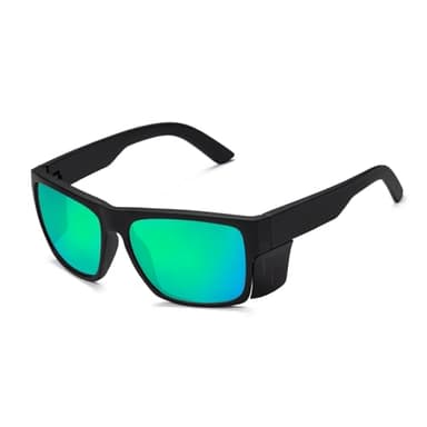 BINGKING Safety Glasses with Removable Side Shield,Polarized UV400 Protection Goggles, Rectangle Black Sunglasses for Women Men Work ANSI Z87.1(Green mirror polarized)