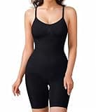 BRABIC Waist Trainer Bodysuit for Women Tummy Control Shapewear Round Neck Seamless Butt Lifter Full Body Shaper (Large, Black Mid Thigh)