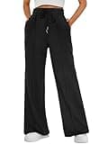 AUTOMET Womens Wide Leg Sweatpants Flare Lightweight Baggy Straight Leg Pants Oversized Joggers Fall Fashion 2025 Black S