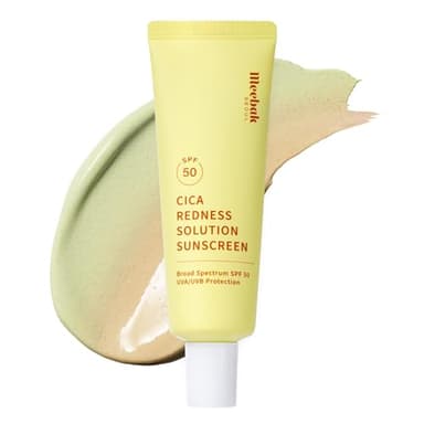 Meebak Cica Redness Color Correcting SPF 50 - Green to Beige CC Cream with Niacinamide and Centella - Neutralizes Redness for Fair-to-Medium Skin Tones - Korean Skincare