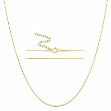 KISPER 24k Gold Snake Chain Necklace – Thin, Dainty, Gold Plated Stainless Steel Jewelry for Women & Men with Lobster Clasp, 14”