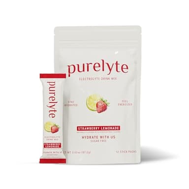 PURELYTE Electrolyte Drink Mix – Sugar-Free Hydration Powder Packets – Clean Electrolytes with Trace Minerals – Keto, Vegan, Gluten-Free – No Artificial Sweeteners – 12 Sticks – Strawberry Lemonade