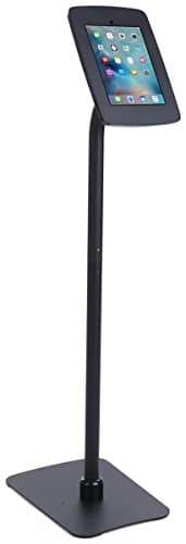 Displays2go Black Floorstanding Kiosk for iPad, Rotating, Tilting & Locking, Steel & ABS Plastic – Black(TABFLBK)