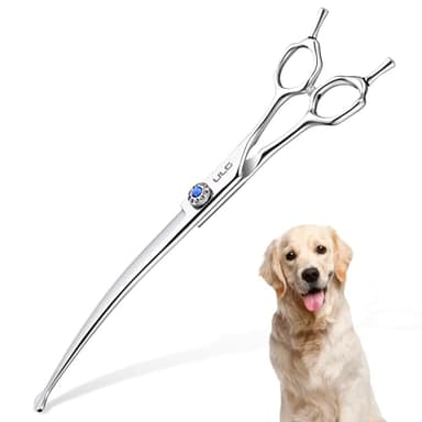 ULG Curved Dog Shears for Grooming, 7 Inch Professional Curved Dog Grooming Scissors for Trimming and Cutting, 440C Stainless Steel Pet Hair Scissors