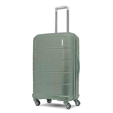 American Tourister Stratum 2.0 Expandable Hardside Luggage with Spinner Wheels, Checked-Medium, Jade Green