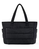 BAGSMART Tote Bag for Women, Lightweight Puffy Tote Bag with Compartments Shoulder Bag Handbag Quilted Shoulder Bag Handbag for Travel, Work, Beach, Gym, Shop (Black)