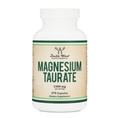 Magnesium Taurate Supplement for Cardiovascular Health to Boost Magnesium Levels (1,500mg per Serving, 210 Vegan Capsules) Non-GMO, Gluten Free, by Double Wood Supplements