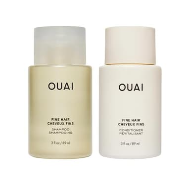 OUAI Fine Hair Shampoo & Conditioner Set, Travel Size - Volumizing Shampoo & Conditioner - With Strengthening Keratin, Biotin & Chia Seed Oil - Sulfate, Paraben & Phthalate Free (3 Oz)