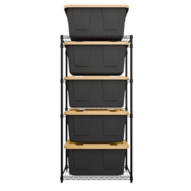 MonsterRAX 5-Tier Side-Load Heavy Duty Garage Slide Rack for 27-Gallon Totes. Industrial metal organization, 250lb capacity, NSF Certified. (Bins not included) (Black) (Black)