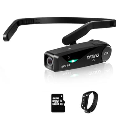 ORDRO EP6 Plus 4K Video Camcorder Wearable Vlog Camera, Vlog Video Camera UHD 1080P 60FPS Hands-Free Head Mounted Camera with EIS 6.0 Anti-Shake, 32G Micro Memory Card, Smart Remote