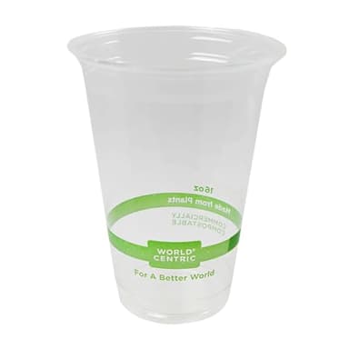 World Centric Compostable Cups 16 oz - Clear Cold Cups Made from Plants - 200 Pack