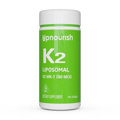 UpNourish Liposomal Vitamin K2 MK7 180 mcg - 180 K2 Vitamin Supplement Softgels for Women and Men - VIT K2 MK-7 with High Absorption