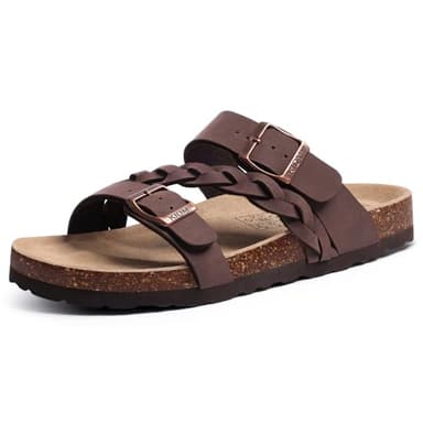 KIDMI Women's Cork Footbed Sandals with Arch Support Comfortable Slip-On Slide Sandals With Adjustable Buckle for Summer, Brown 41