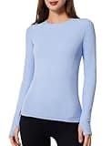 Gxpok Long Sleeve Workout Shirts for Women Slim Fit,High-Stretch & Ultra-Soft Yoga Athletic Long Sleeve Shirts with Thumbhole(Light Blue,S)