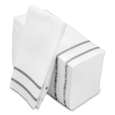 Paper Hand Towels for Bathroom, Linen-Feel Guest Towels, Formal Dinner, Anniversary, Napkins for Tables, Guestrooms, and Restrooms (Silver, 50 Count)